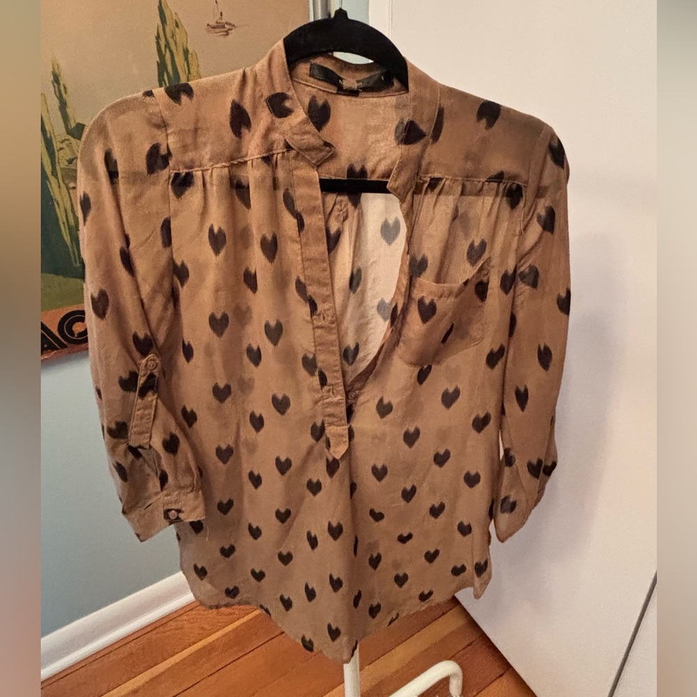 Fun 2 Fun Tan Heart Pattern Blouse